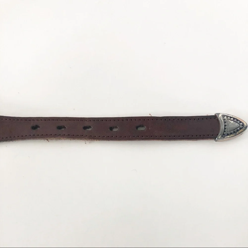 Greg Norman Leather Belt with Silver Toned Medallions Engraved Logo Brown 🟤⚪️